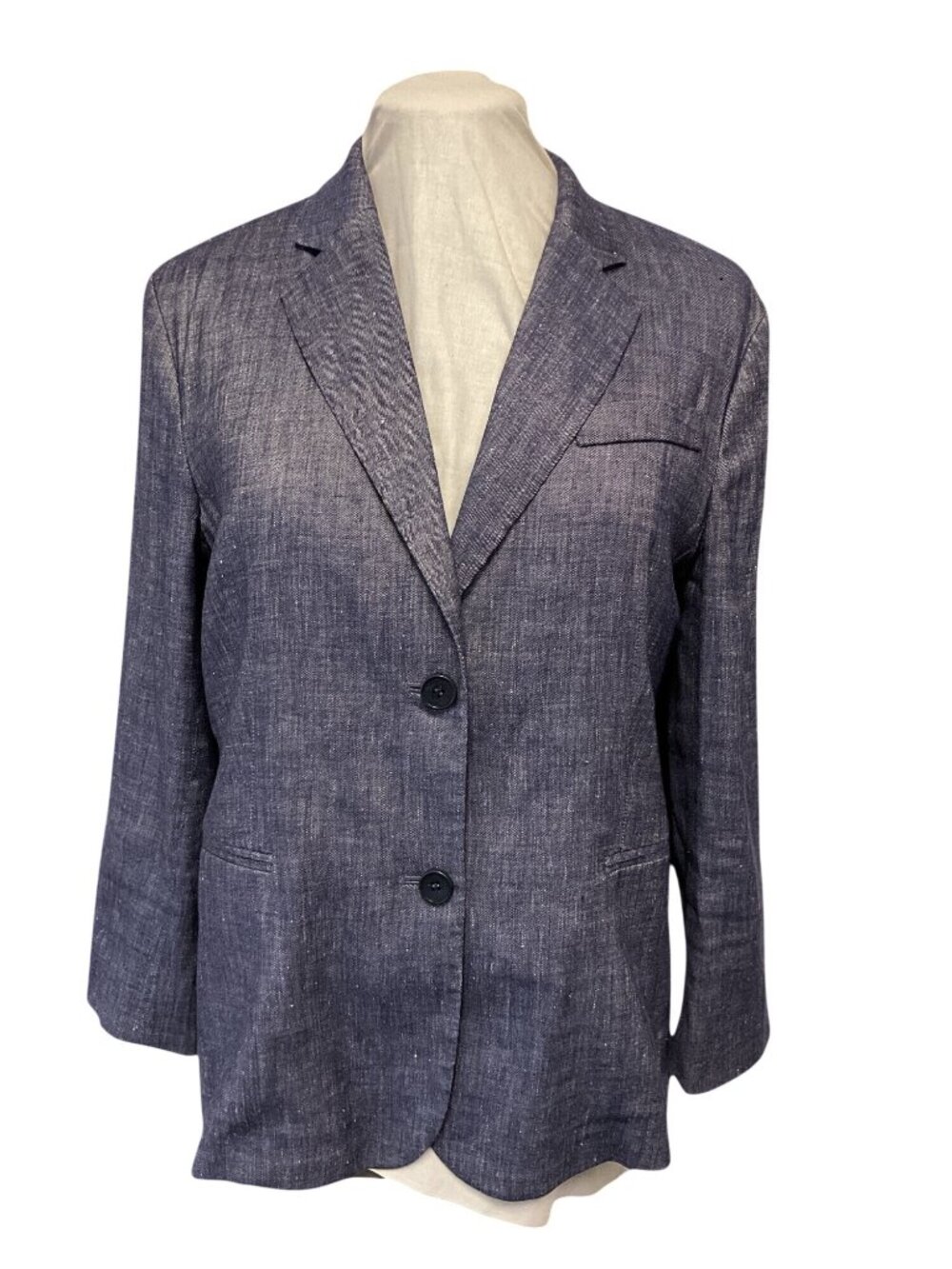 Theory Blue Linen Blend Two-Button Blazer Jacket Women’s Size 10